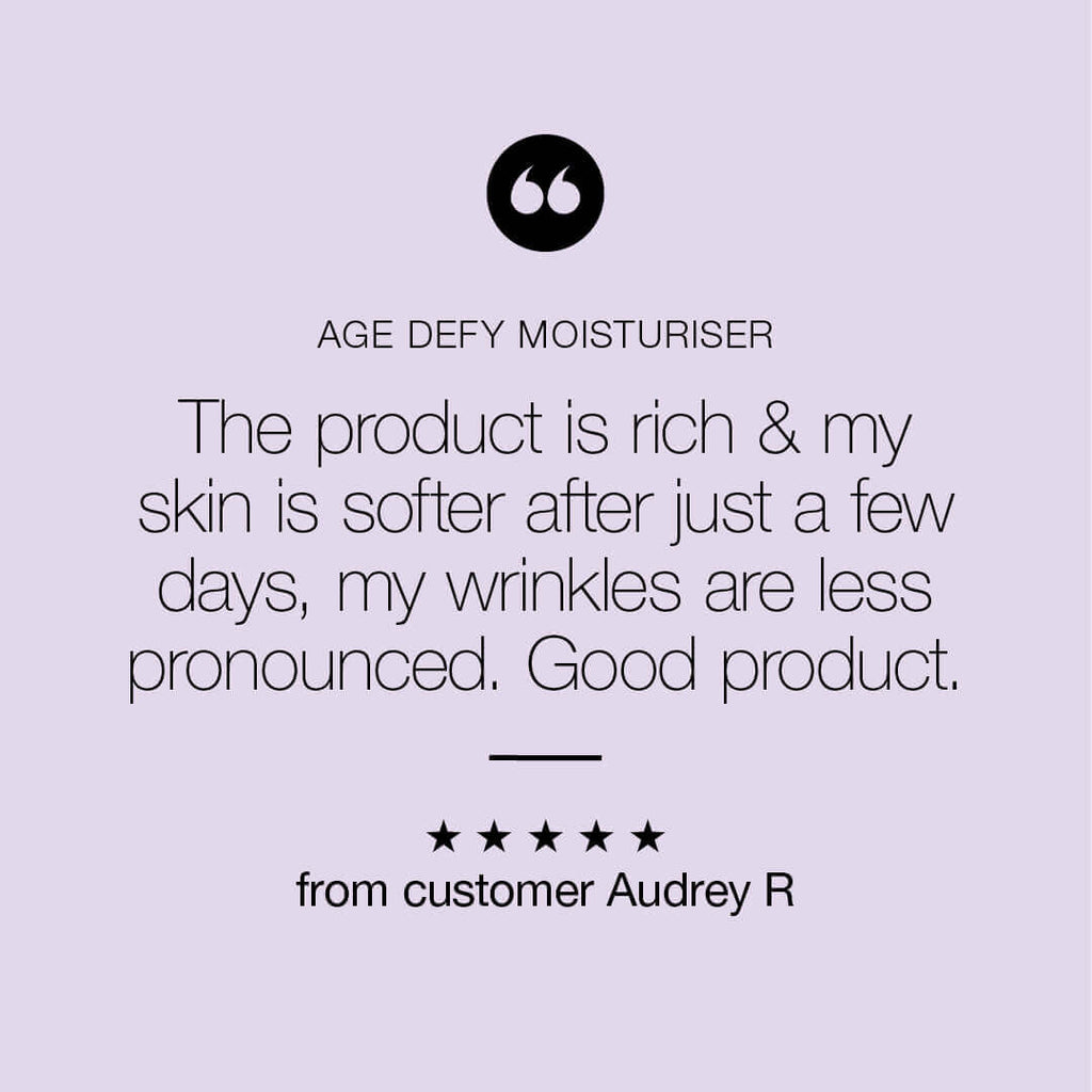"The product is rich & my skin is softer after just a few days...Good product." Customer review for Age Defy Nourishing Moisturiser