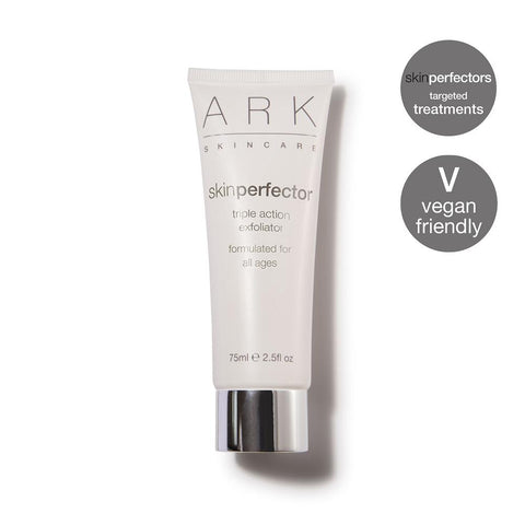 Triple Action Exfoliator to clear dead skin cells and smooth facial skin. 100% vegan and cruelty free