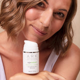 Model with ARK's Defend Moisturiser showing how it leaves skin hydrated & healthy. Perfect for those in their 30s & 40s