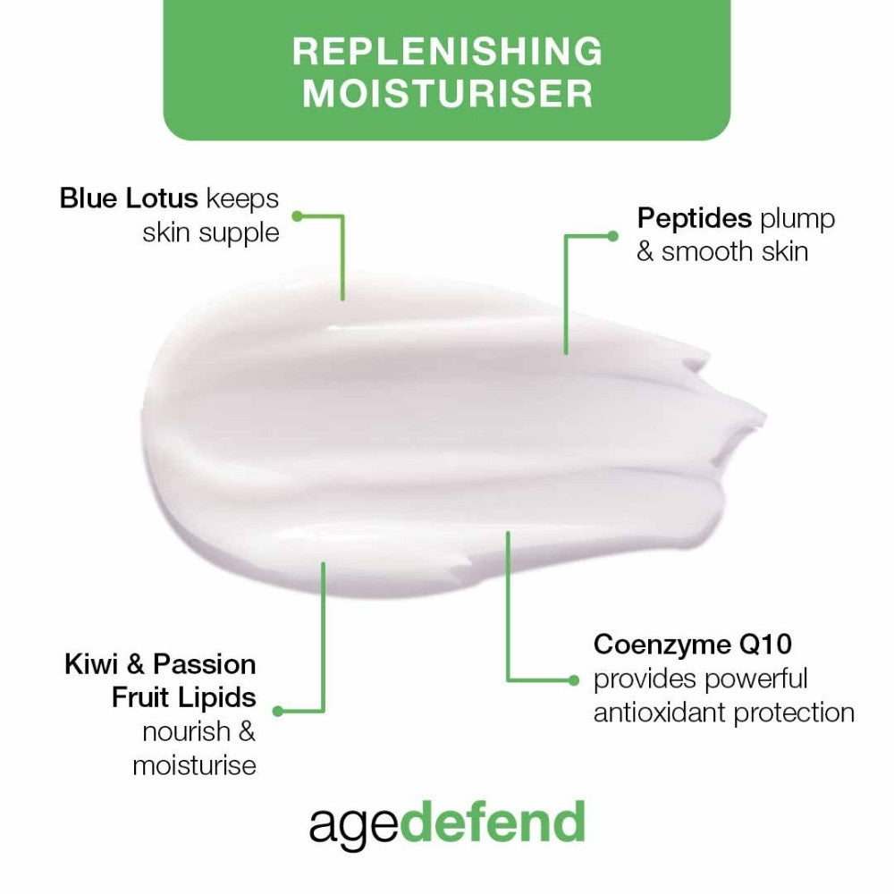 ARK's Age Defend Replenishing Moisturiser nourishes skin without being heavy, formulated for 30s & 40s skin. 100% vegan