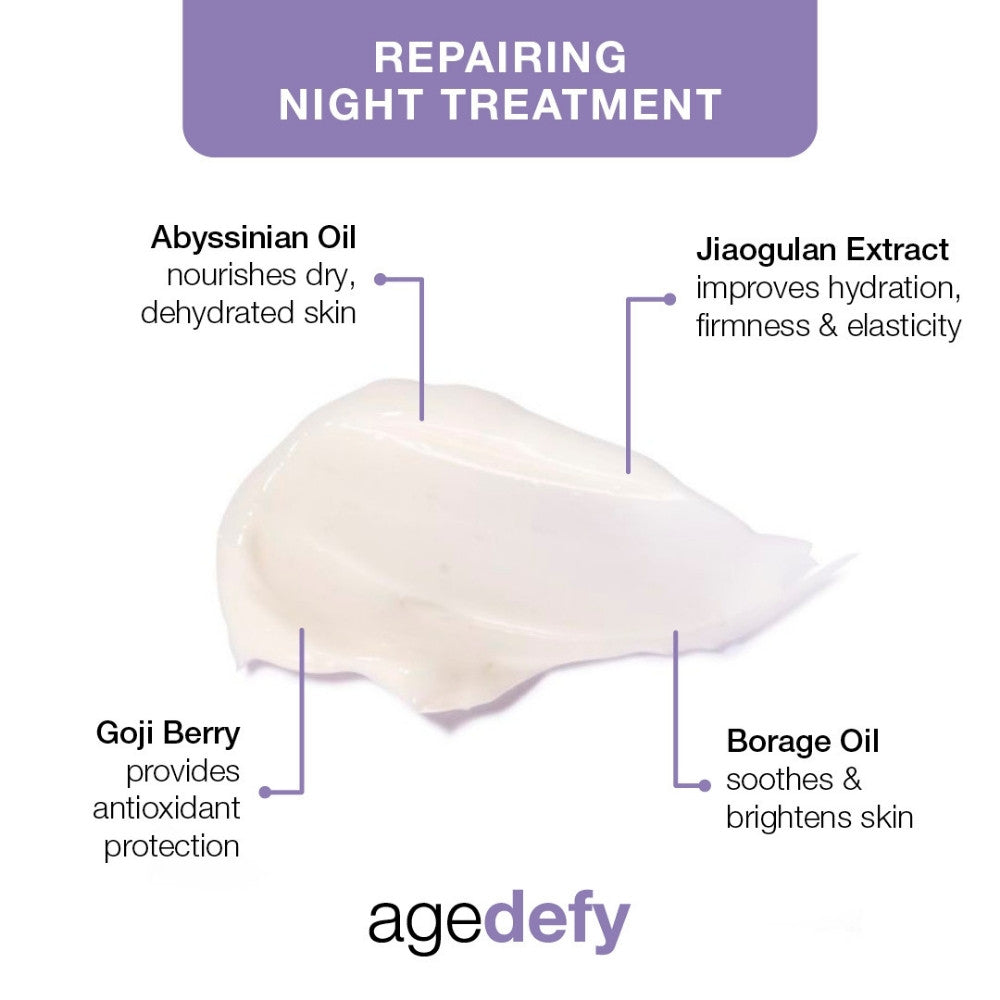 The Age Defy Night Treatment has a rich, luxurious cream texture. Repairs skin as you sleep  & reduces wrinkle depth
