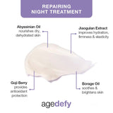 The Age Defy Night Treatment has a rich, luxurious cream texture. Repairs skin as you sleep  & reduces wrinkle depth