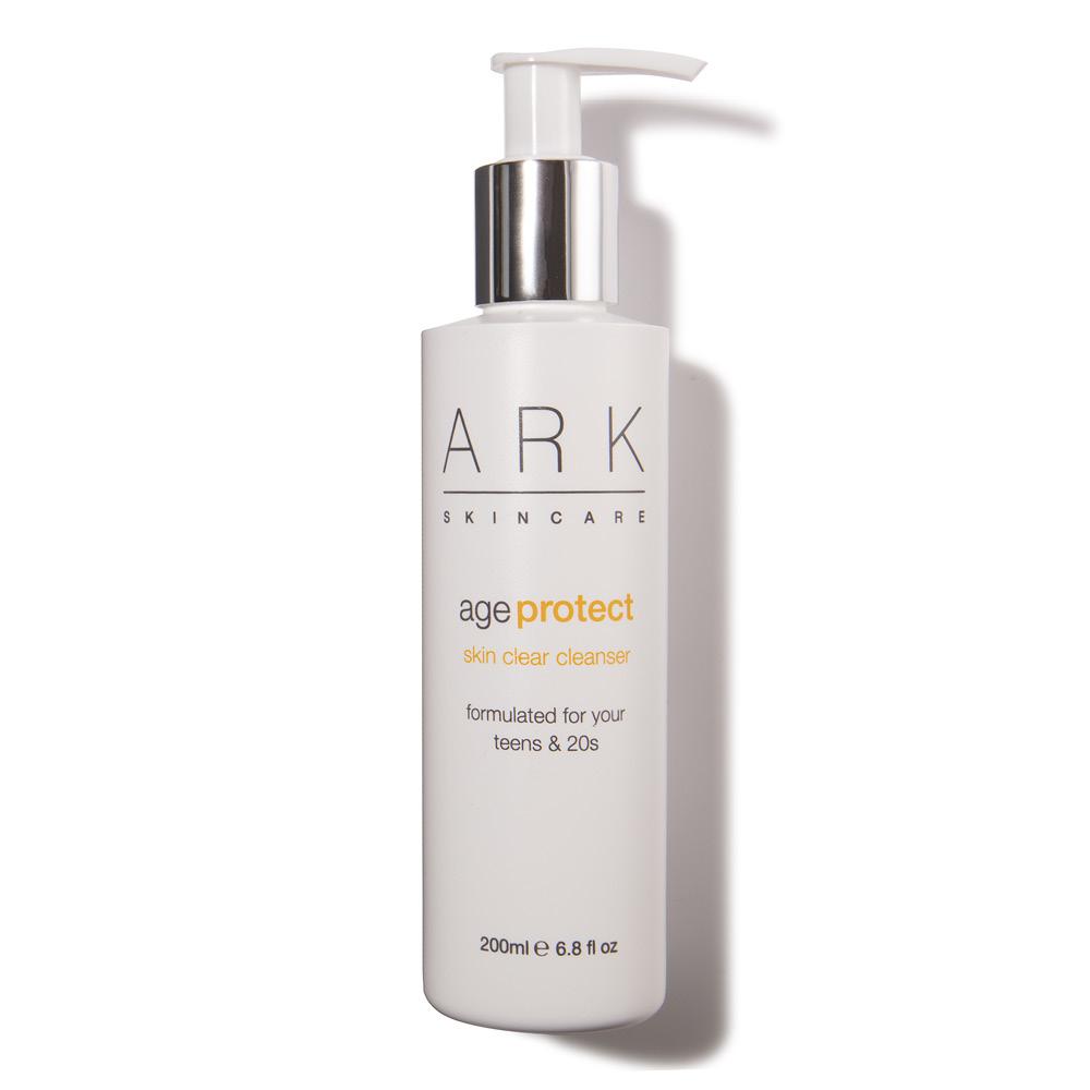 Bottle of ARK's vegan-friendly skin clearing cleanser for teens and 20s, part of the Age Protect range