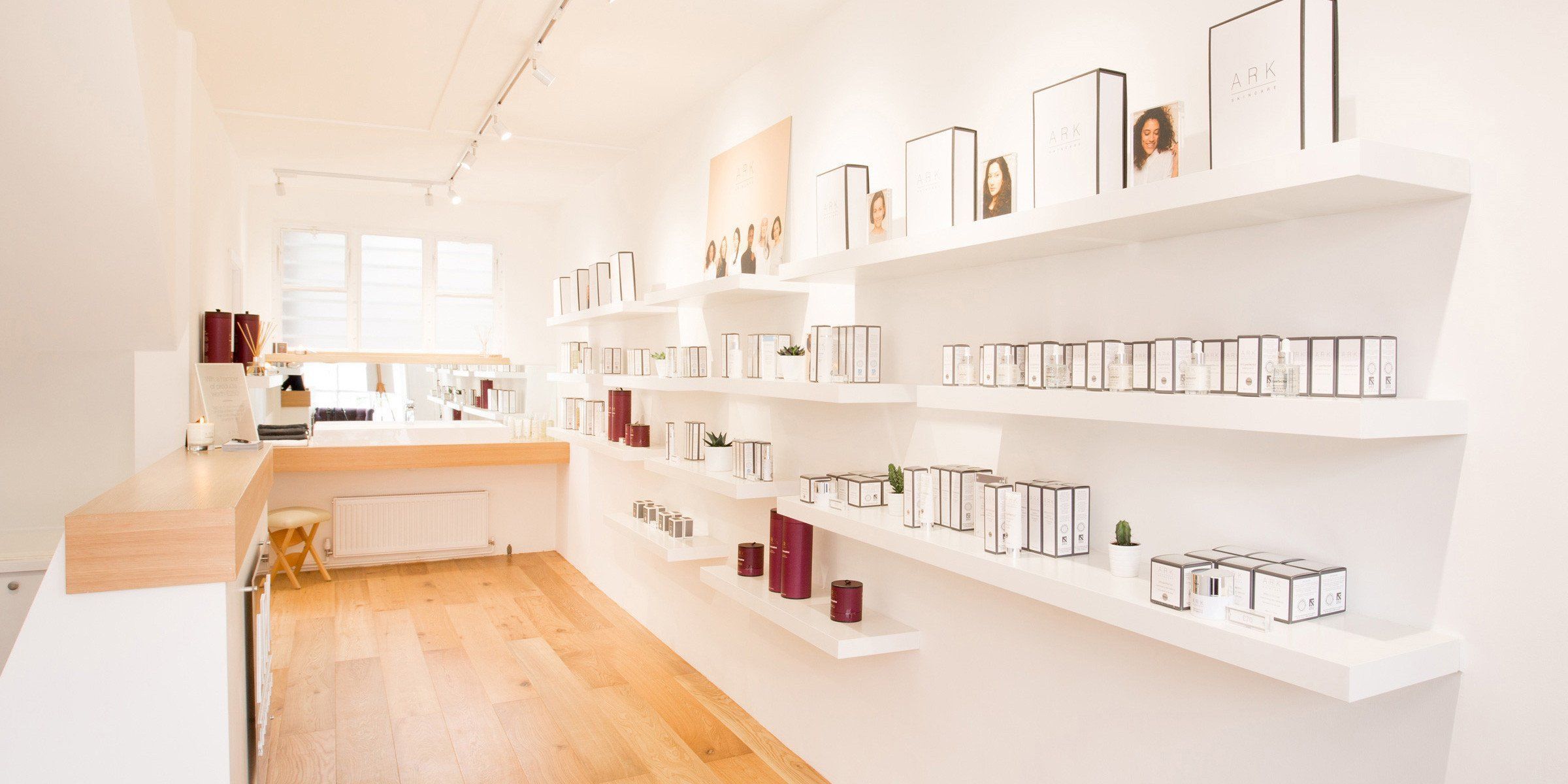Natural and interior lighting inside the ARK Skincare Boutique